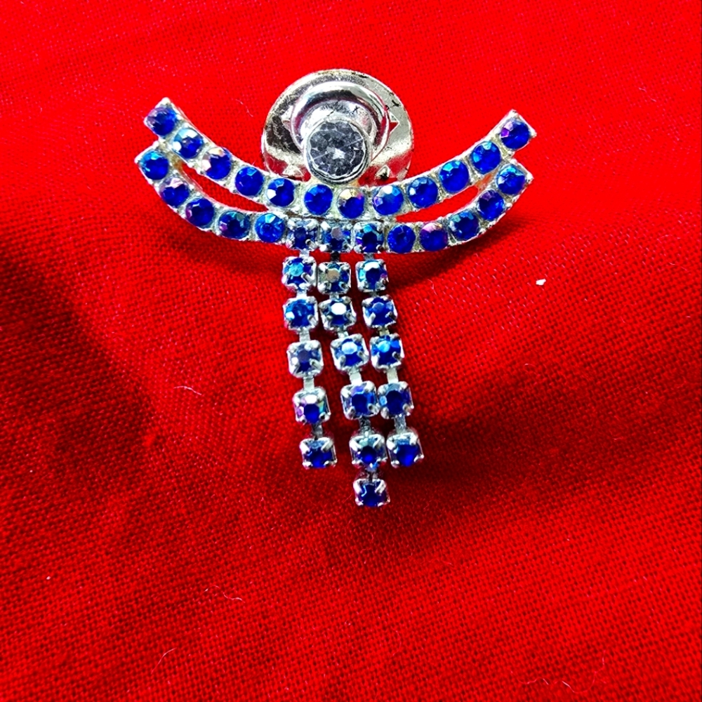 Angel with Blue and White Rhinestones Set in Silver-tones Stick Pin Brooch